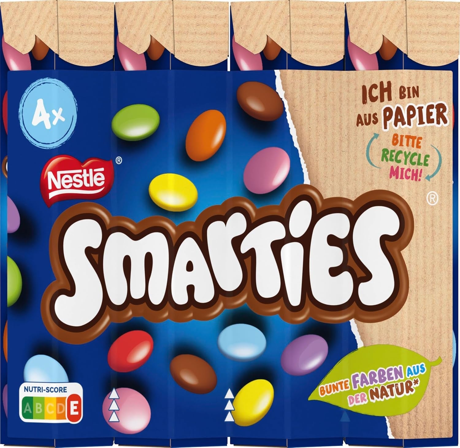 Nestlé SMARTIES Multipack, liten rulle, chokladfärgade linser, perfekt för barns födelsedagar, naturliga färger, sexkantig rulle, förpackning om 12 (12x (4 x 34g))