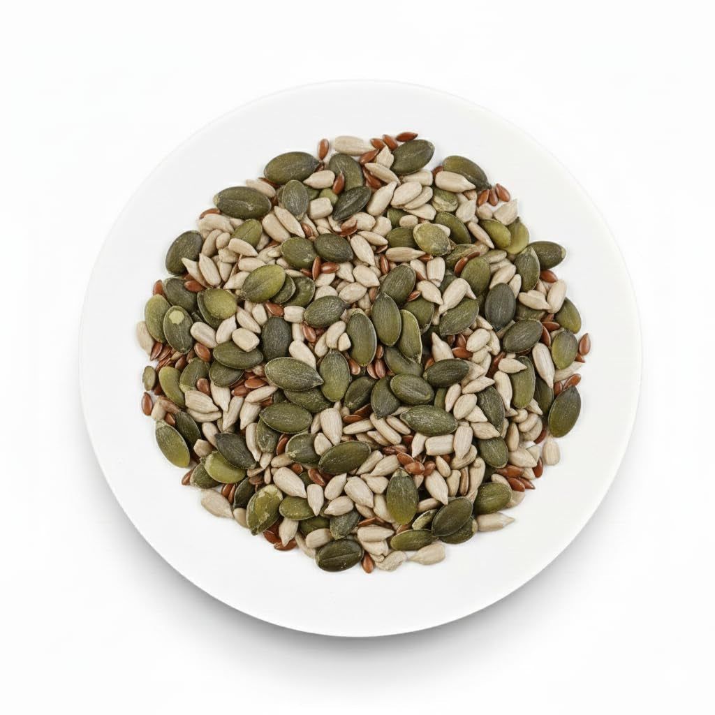 Ekologisk Omega Seed Mix 3 kg (blandning av pumpa, solros och linfrön), en blandning av 3 hela råa oljefrön, rika på protein, fibrer och omega-3 fettsyror