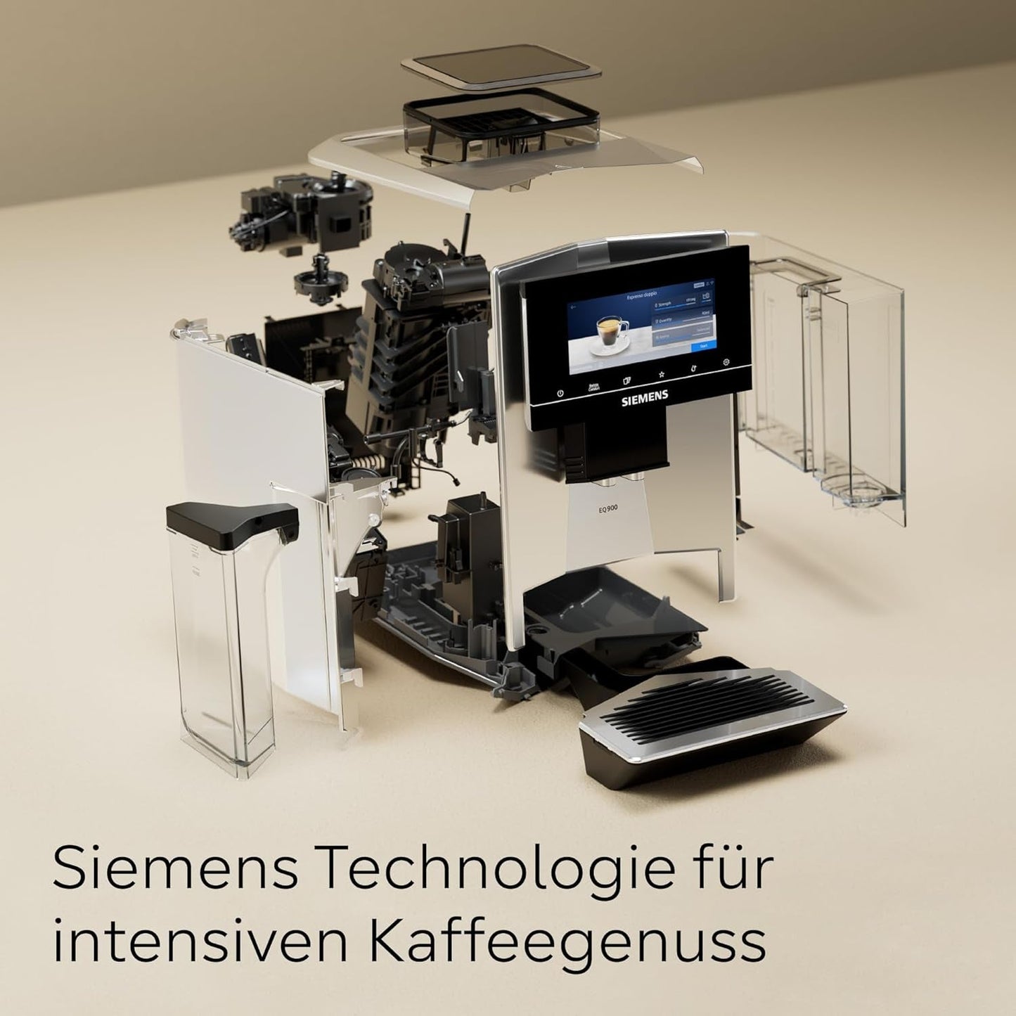 Siemens EQ900 TQ903D03 Automatisk espressomaskin, Appkontroll, Intuitiv Touch Display, Barista Mode, AromaBoost, Brusreducering, Premium Grinder, Automatisk Ångrengöring, 1500 W, Rostfritt stål