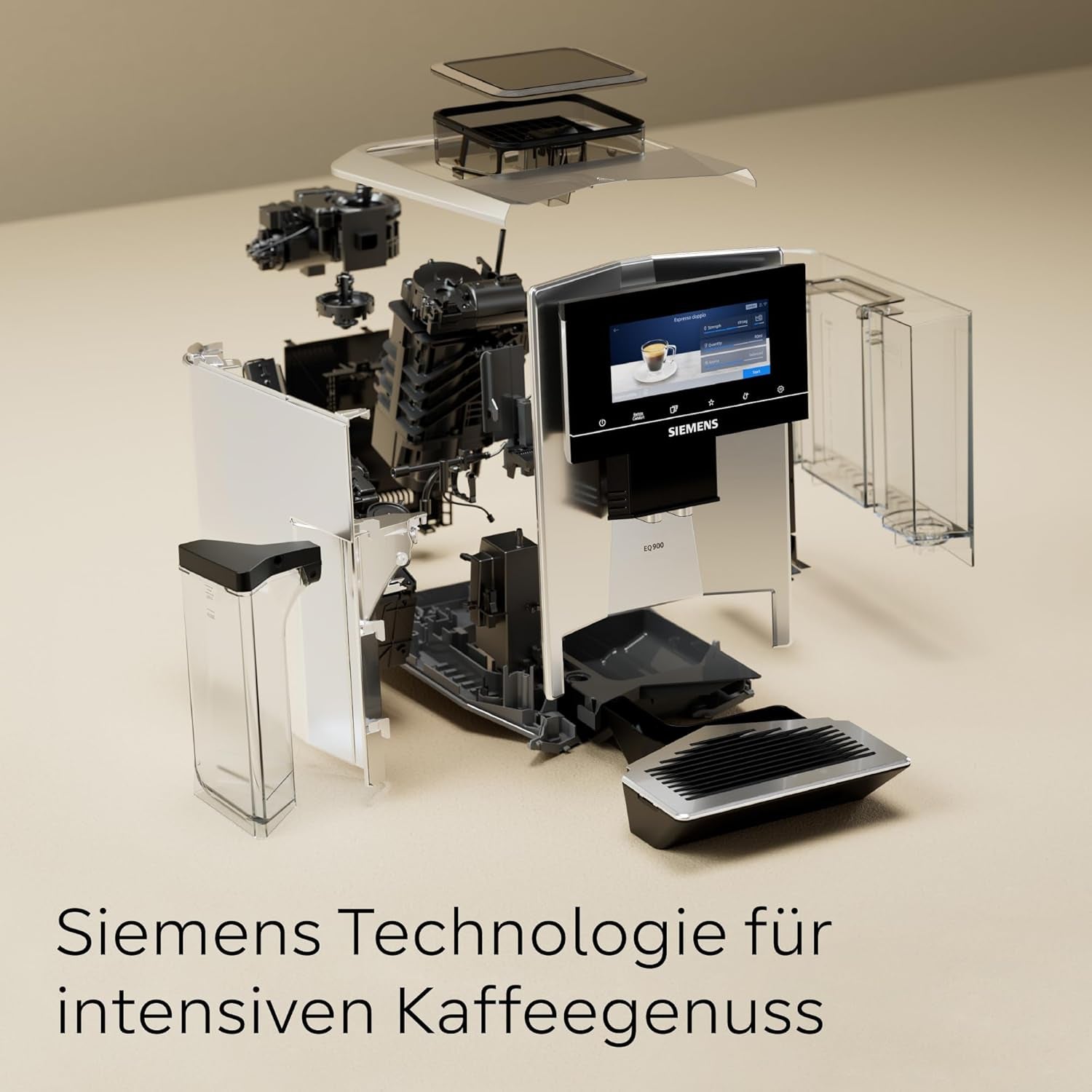 Siemens EQ900 TQ903D03 Automatisk espressomaskin, Appkontroll, Intuitiv Touch Display, Barista Mode, AromaBoost, Brusreducering, Premium Grinder, Automatisk Ångrengöring, 1500 W, Rostfritt stål