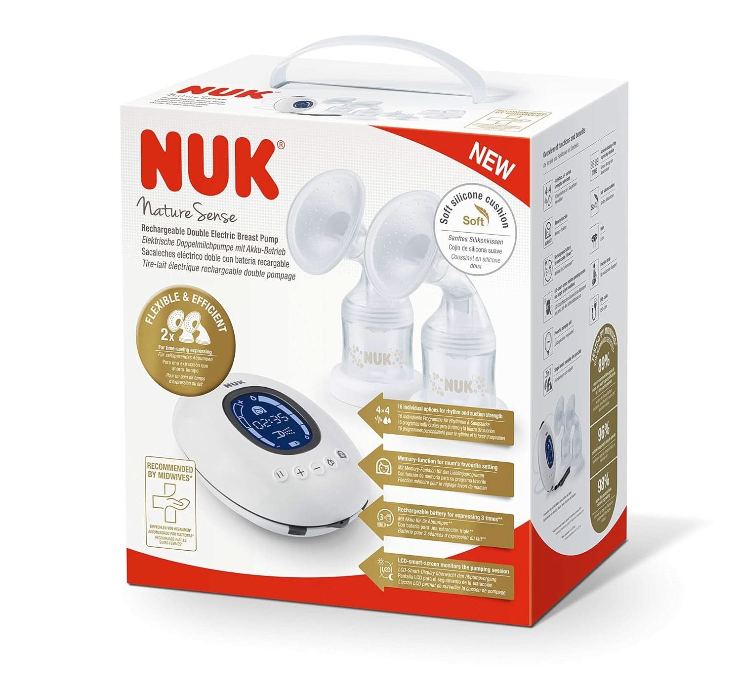 NUK Nature Sense dubbel elektrisk bröstpump | Med batteri, LCD-display 2X behållare för bröstmjölk på 150 ml Tillbehör Mat och Amning Bebe Naty Shop