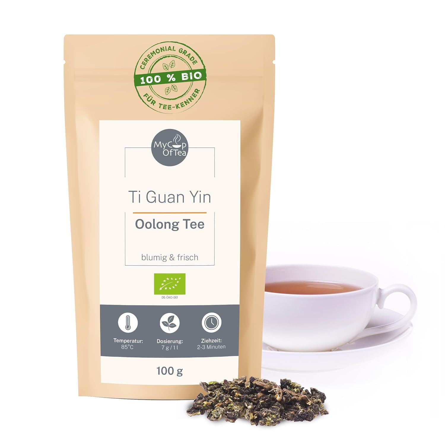 Ti Guan Yin Bio Oolong Tea 100g - Högkvalitativt ekologiskt Oolong-te från Kina - Wu Long (ceremoniell kvalitet) - För teälskare och kännare - Mycupoftea