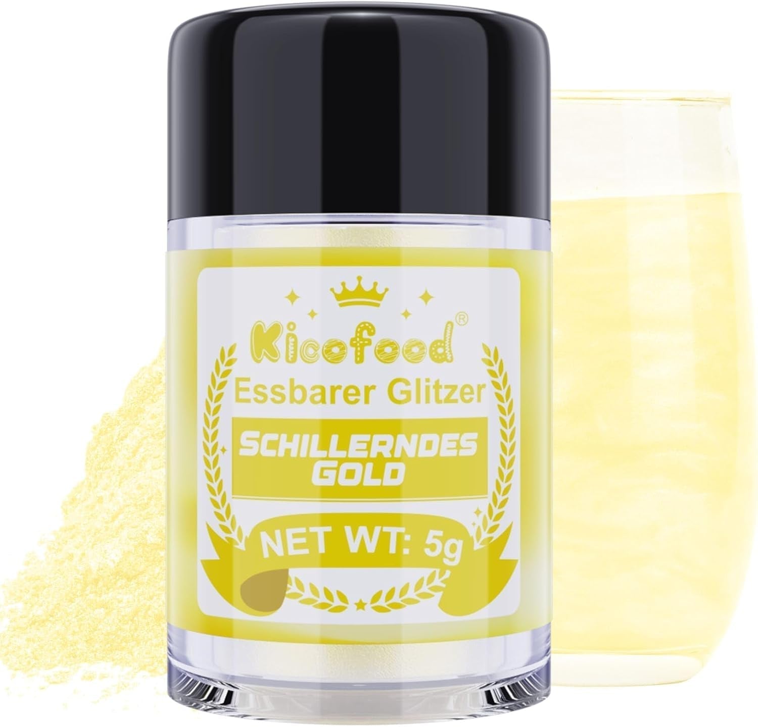 Kicofood, ätbart glitter, 5 gram, olika färger Glitter Naty Shop Iridescent gold
