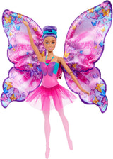 Barbie Dance And Flutter 2-i-1 Dansare-till-fjärilsförvandlingsdocka med öppningsbara vingar, lila hår, hårsmycken och avtagbar tutu, HXJ10 Naty Shop Dolls Standardtitel