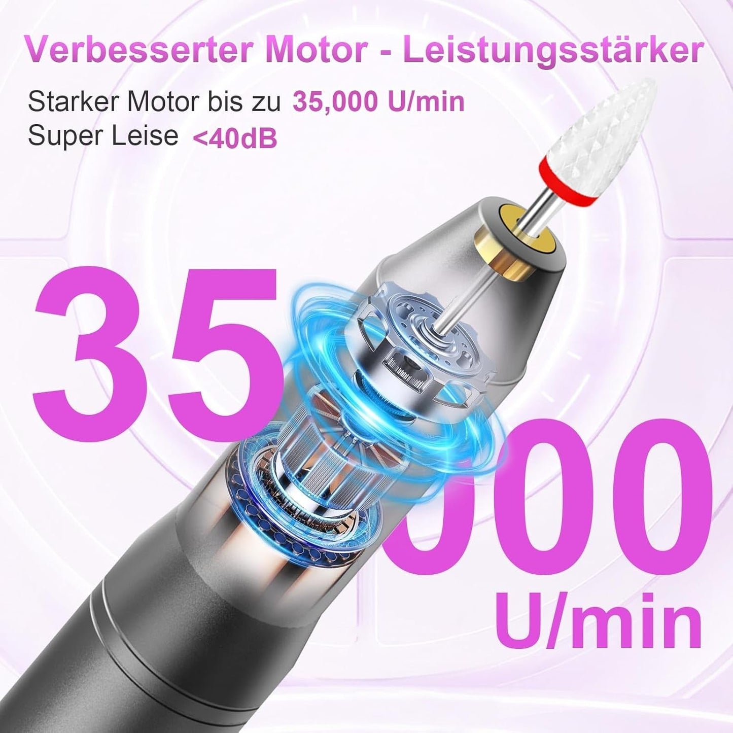 Sladdlös elektrisk nagelfil - 35000 RPM för gelnaglar, 12 i 1 professionell nagel- och akrylnagelfil, 5-hastighets manikyr- och pedikyrset