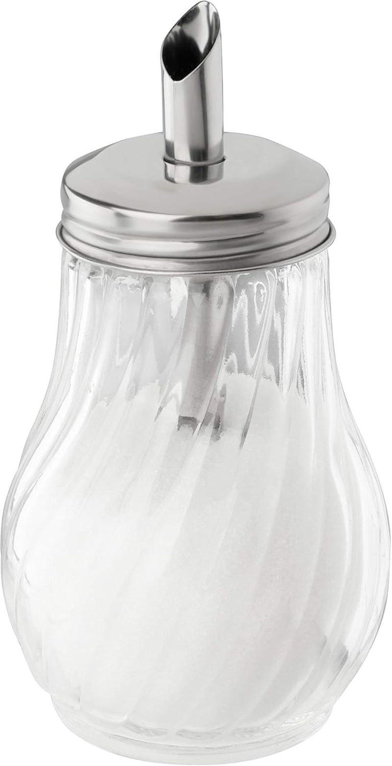 FMprofessional 280ml FLEURETTE sockerdispenser, glasbehållare, behållare för enkel dosering, behållare för olika tillfällen, högkvalitativ behållare (färg: silver), kvantitet: 1 st.