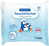 PAEDIPROTECT våtservetter för baby 1 x 10 st Känsliga våtservetter för babyvatten 99 % vattenparfymfri baby & barn ömtålig hud Kokosextrakt Mikroplastfri vegansk (5-pack)