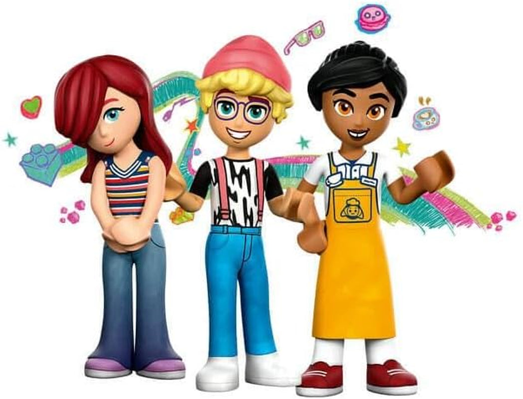 LEGO Friends Heartlake City Café, barnleksak, leksaksbageri, presentidé för flickor och pojkar 6+, set med 3 lekfigurer och hundfigur 42618 Byggset Besuche den LEGO-Store