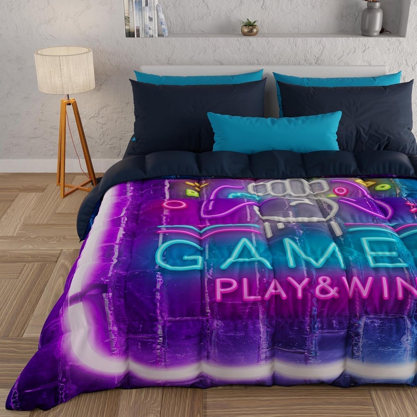 PETTI Artigiani Italiani - Vintertäcke, Vintertäcke, Enkelt täcke, Dubbelsidigt, Enfärgat och digitalt tryck, 100 % allergivänligt mikrofiber, Made in Italy Täcken och täcken Naty Shop Gamer 160 X 190 Cm