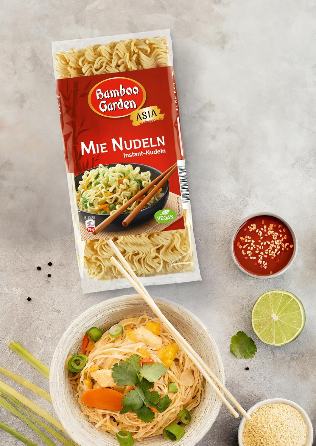Bamboo Garden - Mie Nudlar | Snabbnudlar för det asiatiska köket | Idealisk för wokrätter eller soppor Veganer | 250g påse