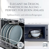 Steingut Geschirrset 6 Personen Rustik 24 tlg. TESTSIEGER, Hochwertiges Landhaussttil Steingut Geschirr Set, Schüssel- und Teller Set, Tafelservice 6 Personen, Geschirrsets Pure Living in Rauchblau