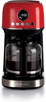 Ariete Moderna 1396 Filter Espressomaskin för att göra amerikanskt kaffe Upp till 15 koppar Glaskaraff Värmeplatta LCD-skärm Avtagbara och tvättbara filter Vita