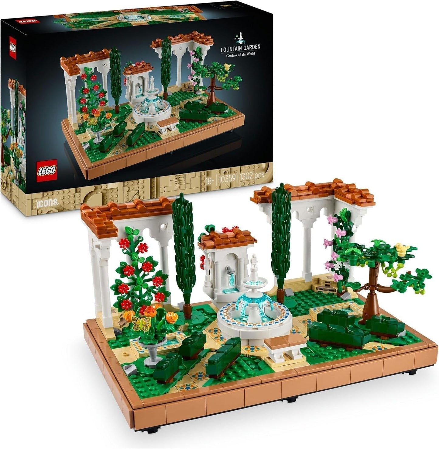 LEGO Icons Fountain Garden - Miniatyrbyggnadsset för vuxna med löv, cypresser, träd, rankor, blommor - Kreativ födelsedagspresent, inflyttningspresent för kvinnor, män - 10359 Byggset Besuche den LEGO-Store Standardtitel
