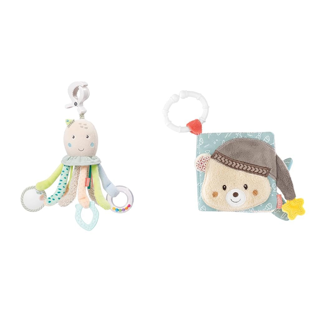 Fehn Octopus Activity Toy - Baby Motor Skills Leksak för barnvagnar och ljusa starter, Oball, Rattle Toy med gripbollar för promenader, Interactive Baby Toy Bebe Toys Naty Shop Octopus Touch Book Pack