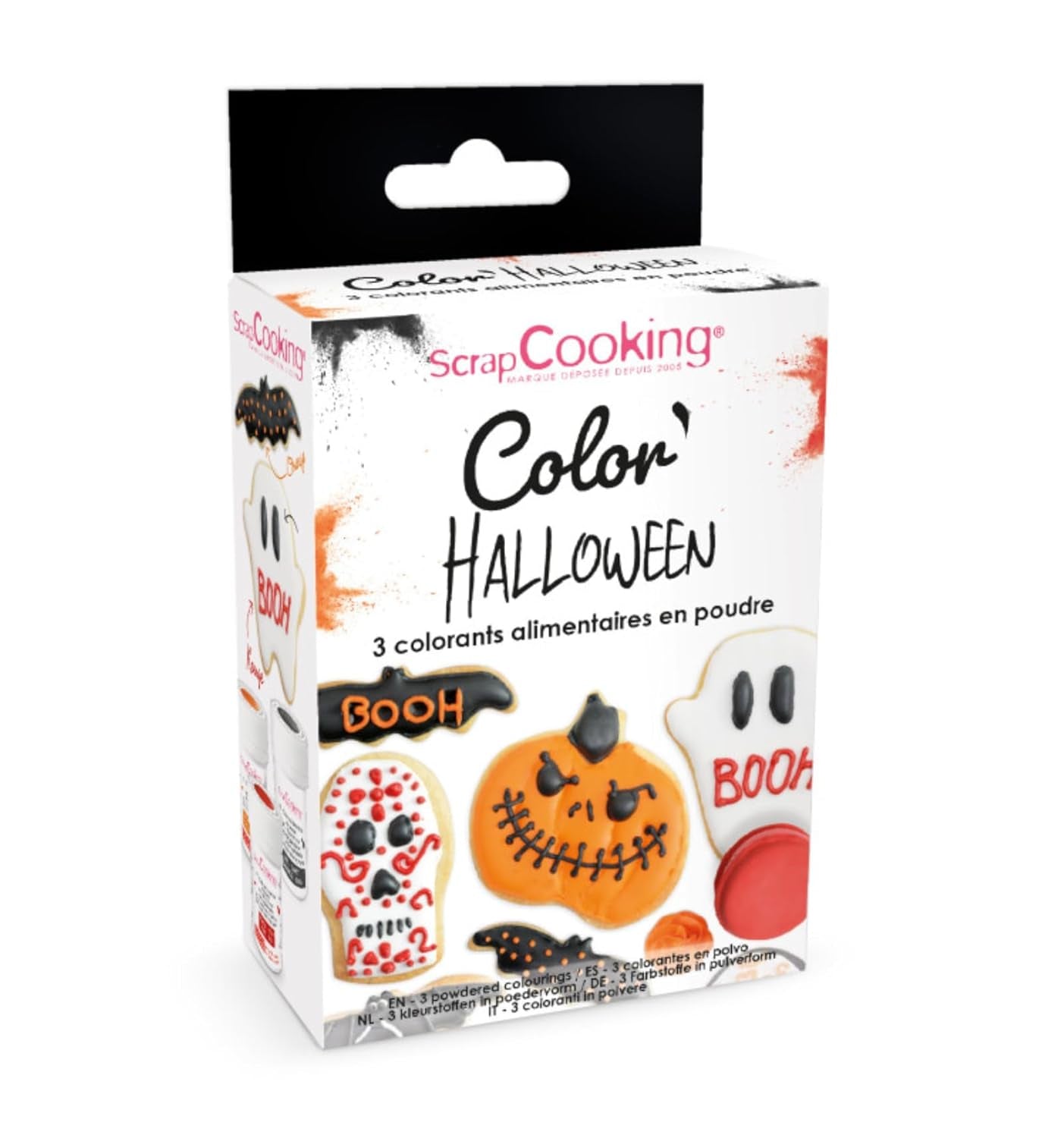 Scrapcooking - Halloween-pulvermatfärgningsset om 3 - Orange, Svart, Röd - Ätbar matfärg för bakning, kakor, kakor, bakverk, deg, fondant - Halloween-dekoration - 4017
