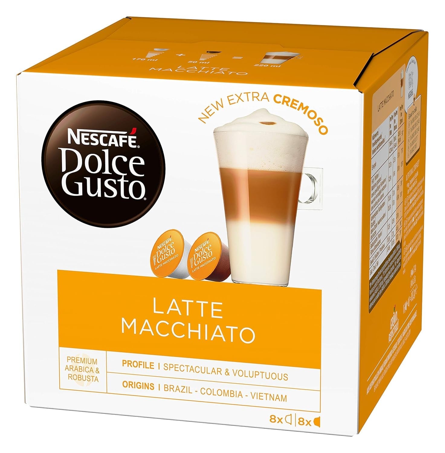 Latte Macchiato | 96 Kaffeekapseln & Latte Macchiato Caramel | 48 Kaffeekapseln | Arabica Robusta Blandning | Feines Caramell Aroma och leckerer Milchschaum