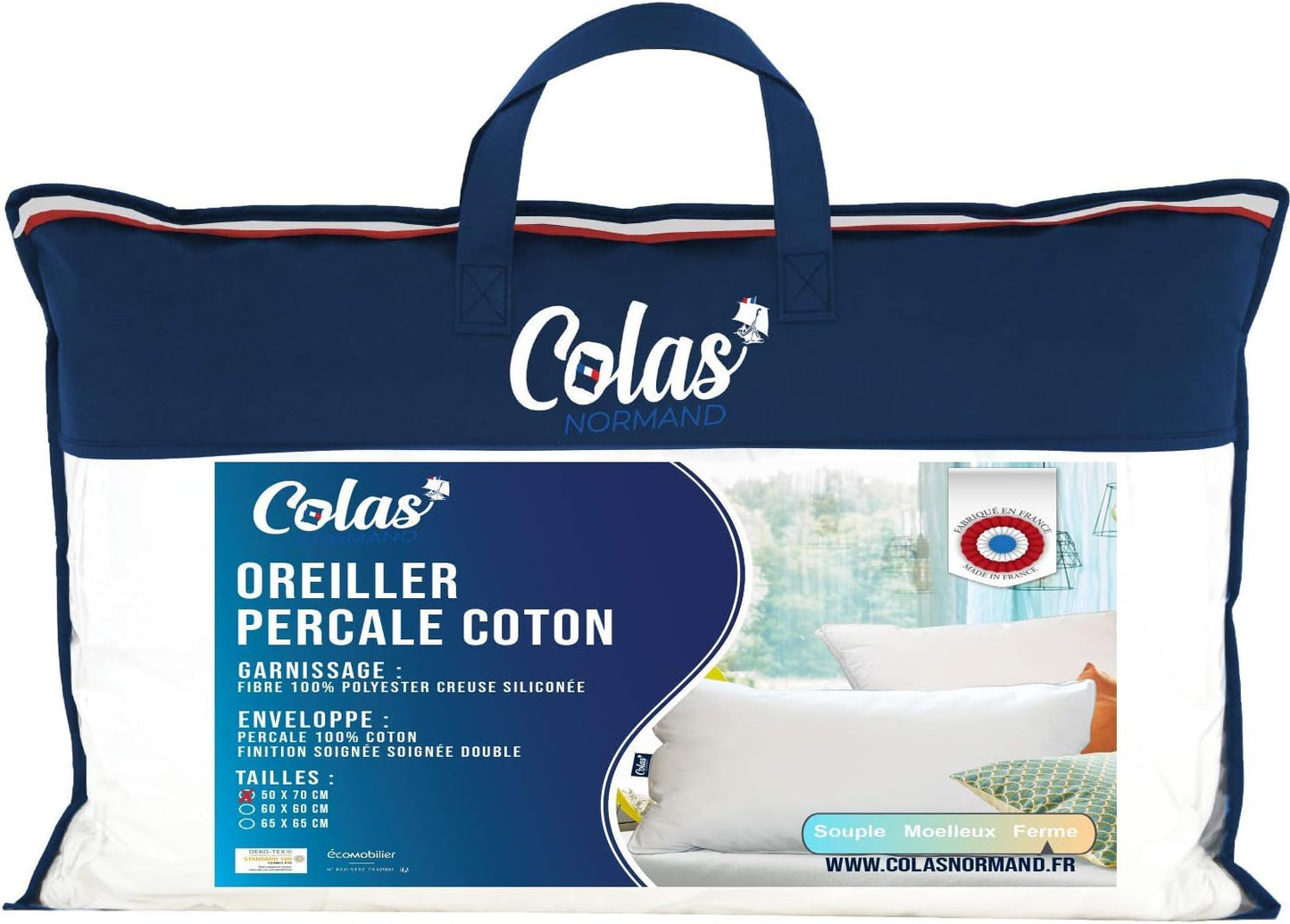 Kudde, Bomull, Percale, 50 X 70 Cm, Fin finish, Komfort, Percale, 100 % bomull, Hög kvalitet, Mjuk, Tillverkad i Frankrike, Vit 73130220 Naty Shop Standardkuddar Standardtitel