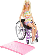 Barbie Fashionista docka, blont hår och regnbågsbyxa, rullstol och ramp ingår, dockgåva för barn, leksak för åldrarna 3 och uppåt, HJT13