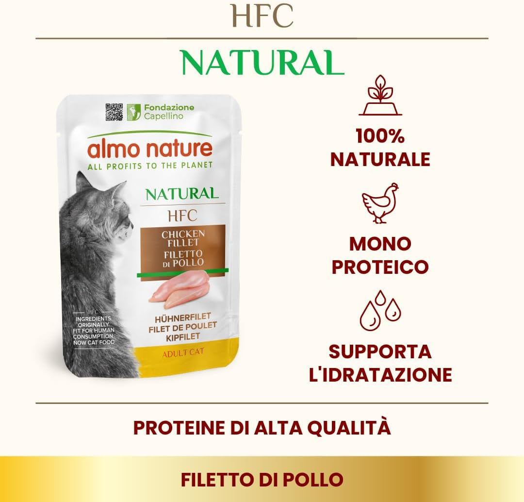 almo nature HFC Natural - Våtfoder för katter - med kyckling - Mänsklig kvalitet, Glutenfri, Monoprotein - 55g, förpackning om 6