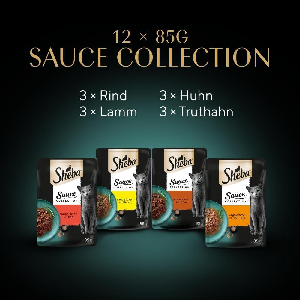 Sheba Sauce Collection våt kattmat, portionspåsar, salt multipack, 4x12x85g