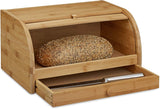 Relaxdays Rullande brödkorg med låda, bambu, HxBxD: 21 x 40,5 x 28 cm, trä, natur & bambu skärbräda ca. 3 x 37 x 21,5 cm Skärbräda med smulbricka för enkel rengöring naturliga matförvaringslådor Naty Shop