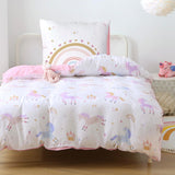 Fekohipy Bettwäsche 135X200 Mädchen Einhorn Kinderbettwäsche Rosa 3D-Druck Mikrofaser Regenbogen Kinder Bettbezug Mit Zwierzweissung Und 1 Kissenbezug 80X80Cm 2-Teilige Kinderbettwäsche-Set Naty Shop Einhornregenbogen 130mX200C