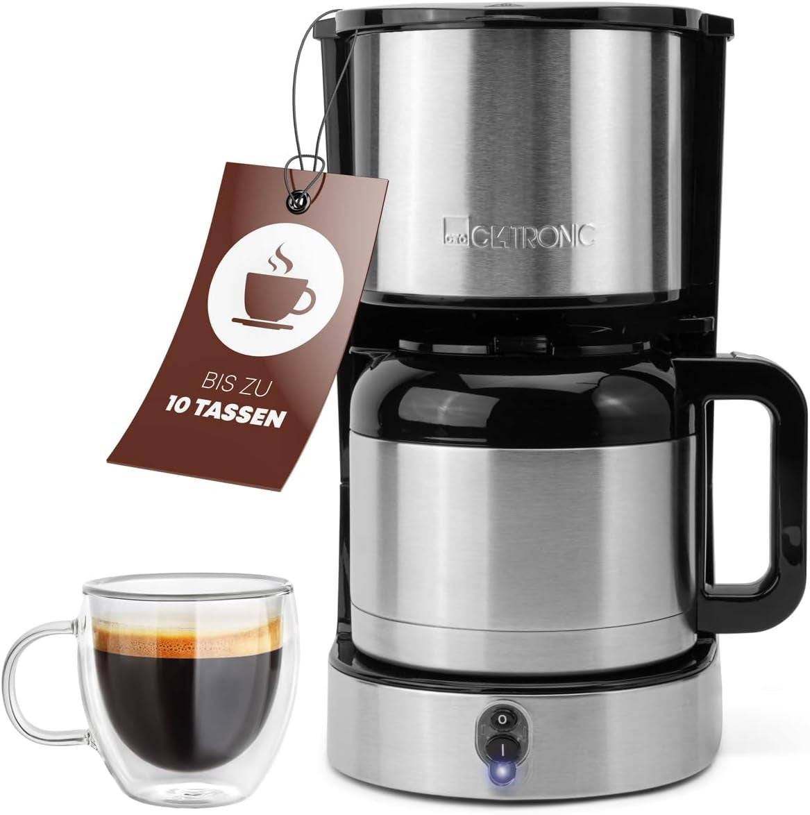 Clatronic® kaffebryggare med termokanna för 8–10 koppar kaffe (ca 1,2 l) | Kaffebryggare med filter i rostfritt stål | Dubbelvägg termokanna | Ingen temperaturförlust | Kaffebryggare 800 W | KA 3805