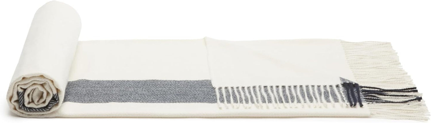 Amazon Basics Sängfilt, lätt, återvunnen polyester, Rumsinredning Mysig filt, 127 X 152 Cm, elfenbensvit med blått mönster Ruta sängar och filtar Besuche den Amazon Basics-Store