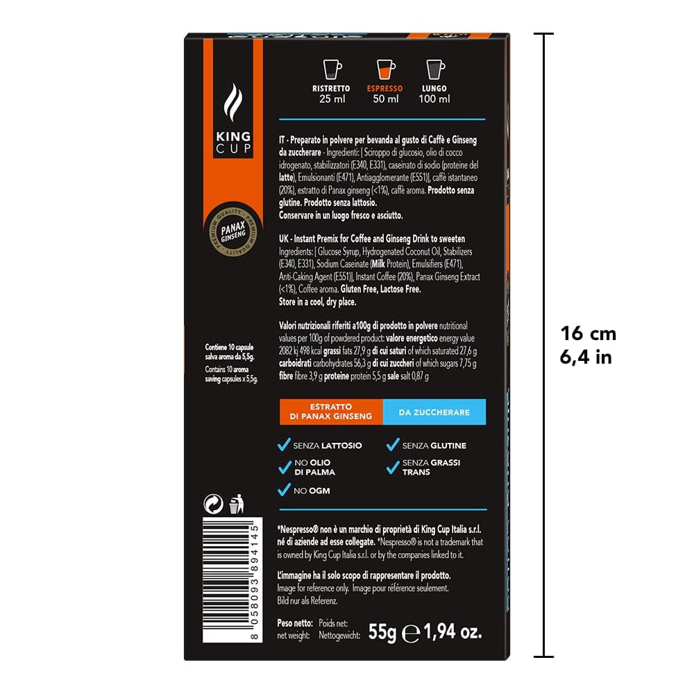 - 5 förpackningar med 10 Zuckerfreier Ginsengkapslar, 50 kapslar 100% kompatibla med Nespresso-System von Ginseng Drink, glutenfri och Lactosefrei