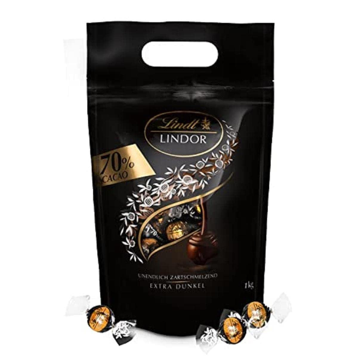 Lindt LINDOR Extra mörka chokladbollar och LINDOR Strawberry Creme Chokladbollar | 1 kg återförslutningsbar påse | ca. 80 vita chokladbollar med jordgubbsgrädde