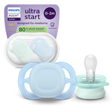 Philips AVENT Ultra Start nattnapp, ortodontisk napp för nyfödda, Glow in the Dark, BPA-fri, med steriliseringsbehållare, Twin Pack, Moon, Star, SCF075/07