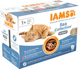 IAMS Delights Sea Collection Katzenfutter Nass - Multipack mit Fisch Sorten (Lachs, Thunfisch, Makrill, Seefisch) i sås, Nassfutter für Katzen från 1 Jahr, 12 x 85g