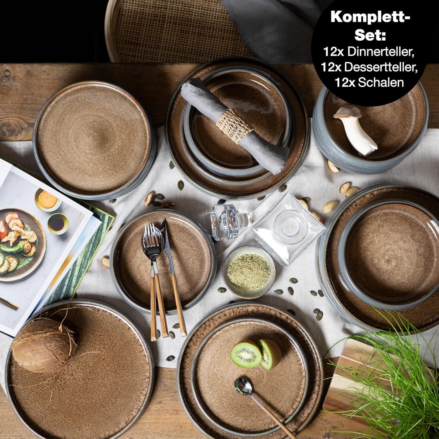 Moritz & Moritz SOLID 36-tlg Steinzeug Geschirr Set 12 Personen - Geschirrset 12 Personen från je 12 Dinner Teller, Kleine Teller, Tiefe Teller
