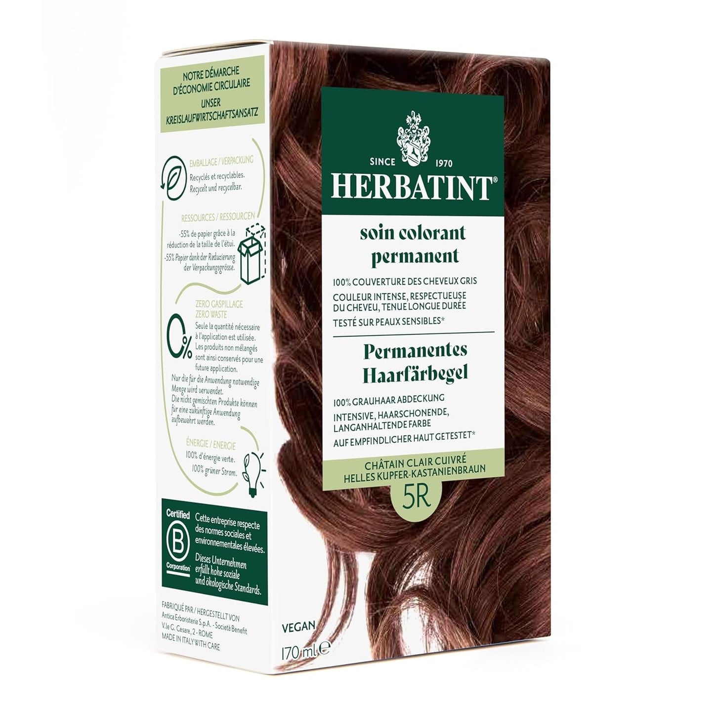 Permanent hårfärgsgel 6N mörkblond - 170 ml I ammoniakfri, 100 % grått hårtäckning Jag testade på känslig hud, med 8 växtextrakt Naty Shop Hair Dye 5R ljus koppar - kastanjebrun