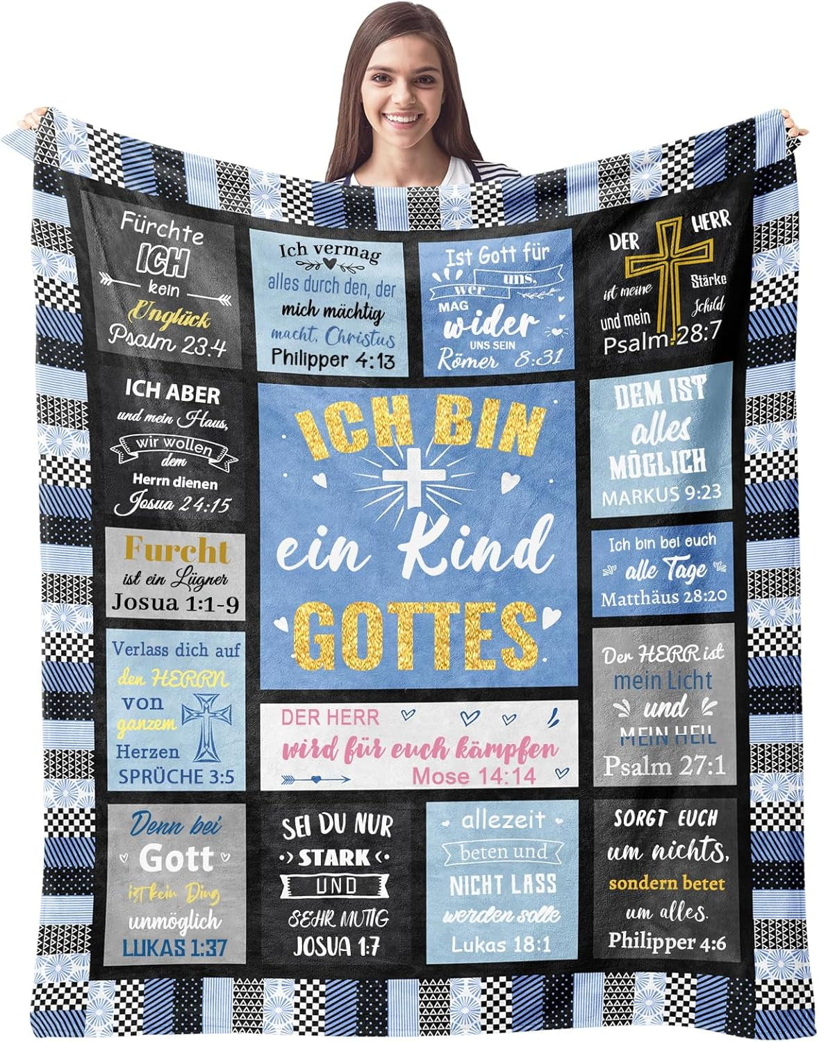 ZQYMM Kristna presenter för kvinnor män, dop/konfirmationspresenter för flickor/pojkar, Inspirerande/religiösa, katolska andliga gåvor, födelsedagspresenter till kristna ZQYMM sängar och överdrag Blå 150*200cm