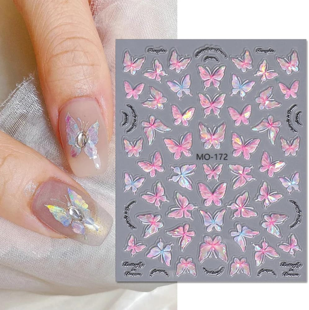 5D präglade nagelklistermärken för fjärilar självhäftande fjärilar nageldekoration klistermärken aurora fjäril nagelkonst klistermärken nageltillbehör design fjärils nagel klistermärken nagelkonst klistermärken
