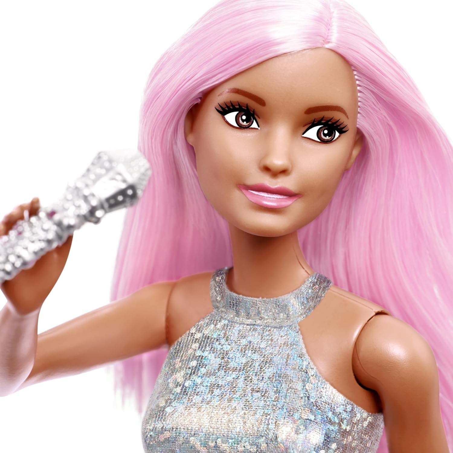 Barbie Pop Star Doll klädd i gnistrande kjol med mikrofon och rosa hår Present för 3-7 år gamla barn JCW42 Bländande dockor Naty Shop
