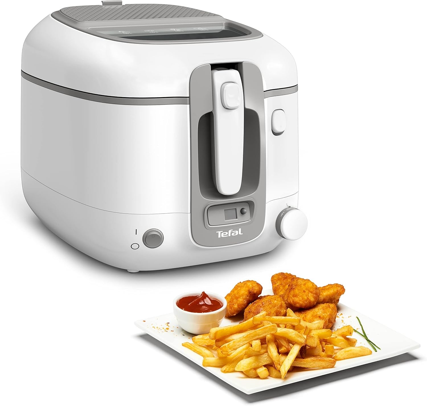 Tefal Super Uno Access Fritös, Kapacitet 2,2 L, Diskmaskinssäkra delar, Luktfilterapparater Naty Shop Super Uno Mit Timer Weiß/Grå