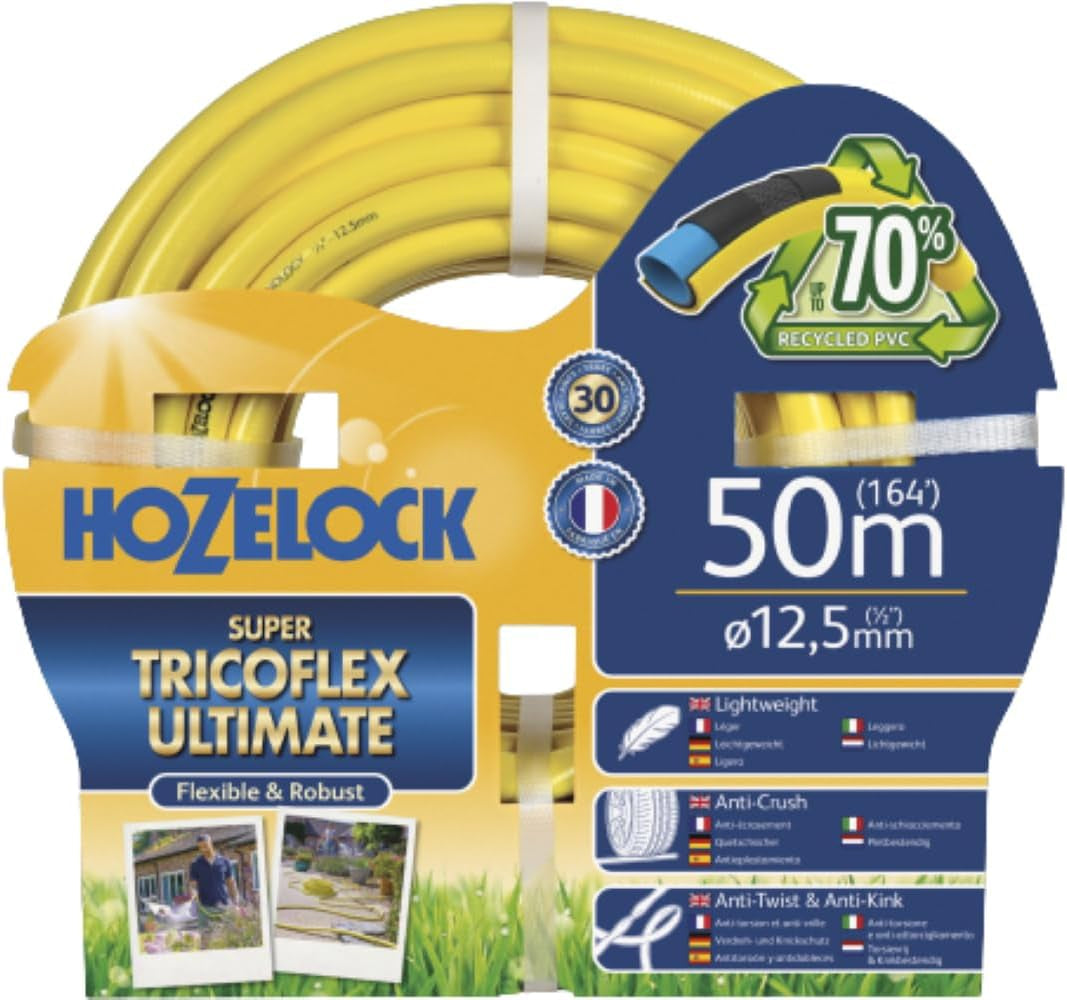 HOZELOCK-slang - Ultramax 12,5 mm x 30 m, upp till 70 % återvunnen PVC, robust, väderbeständig, vridfri, böj- och krossbeständig, grå
