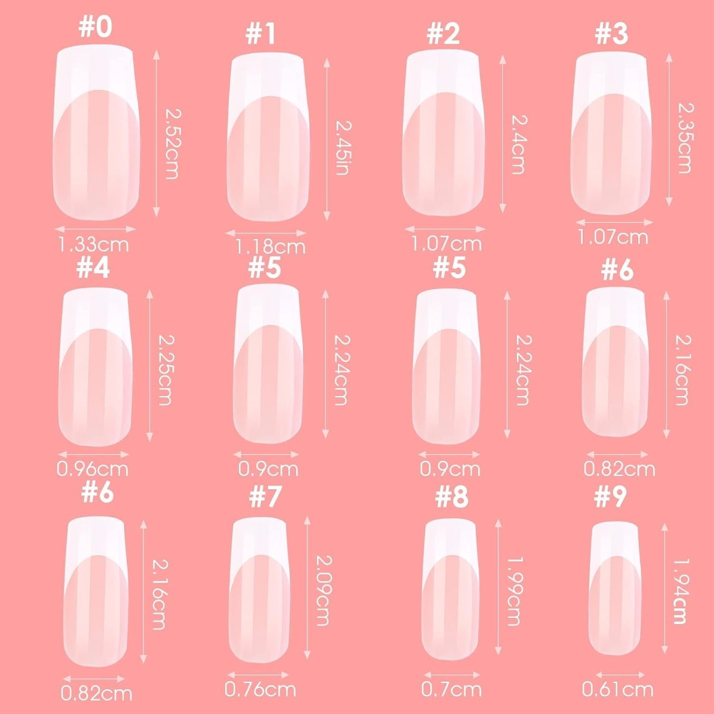360 st självhäftande nageltips för konstgjorda naglar med förvaringslåda och nagelfil (rektangulär)