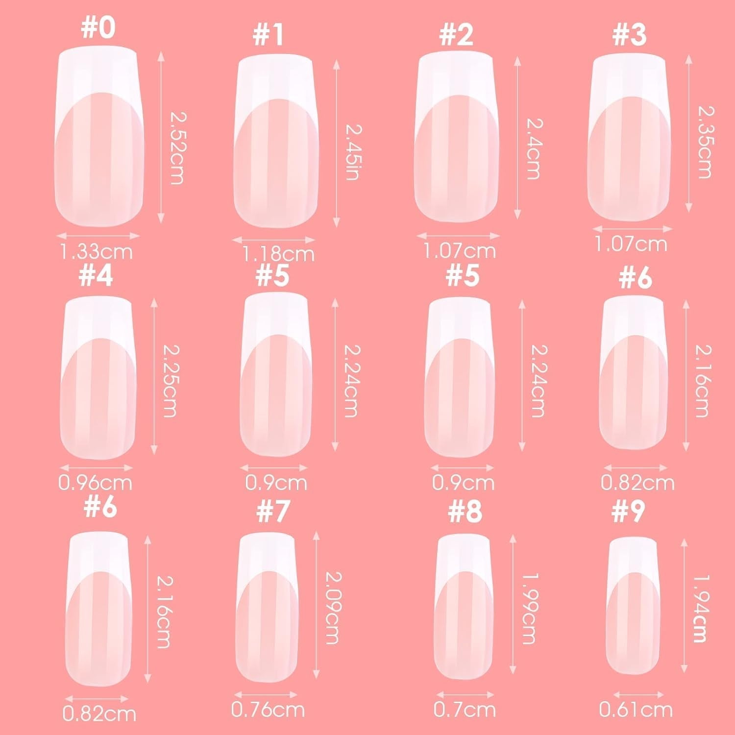 360 st självhäftande nageltips för konstgjorda naglar med förvaringslåda och nagelfil (rektangulär)