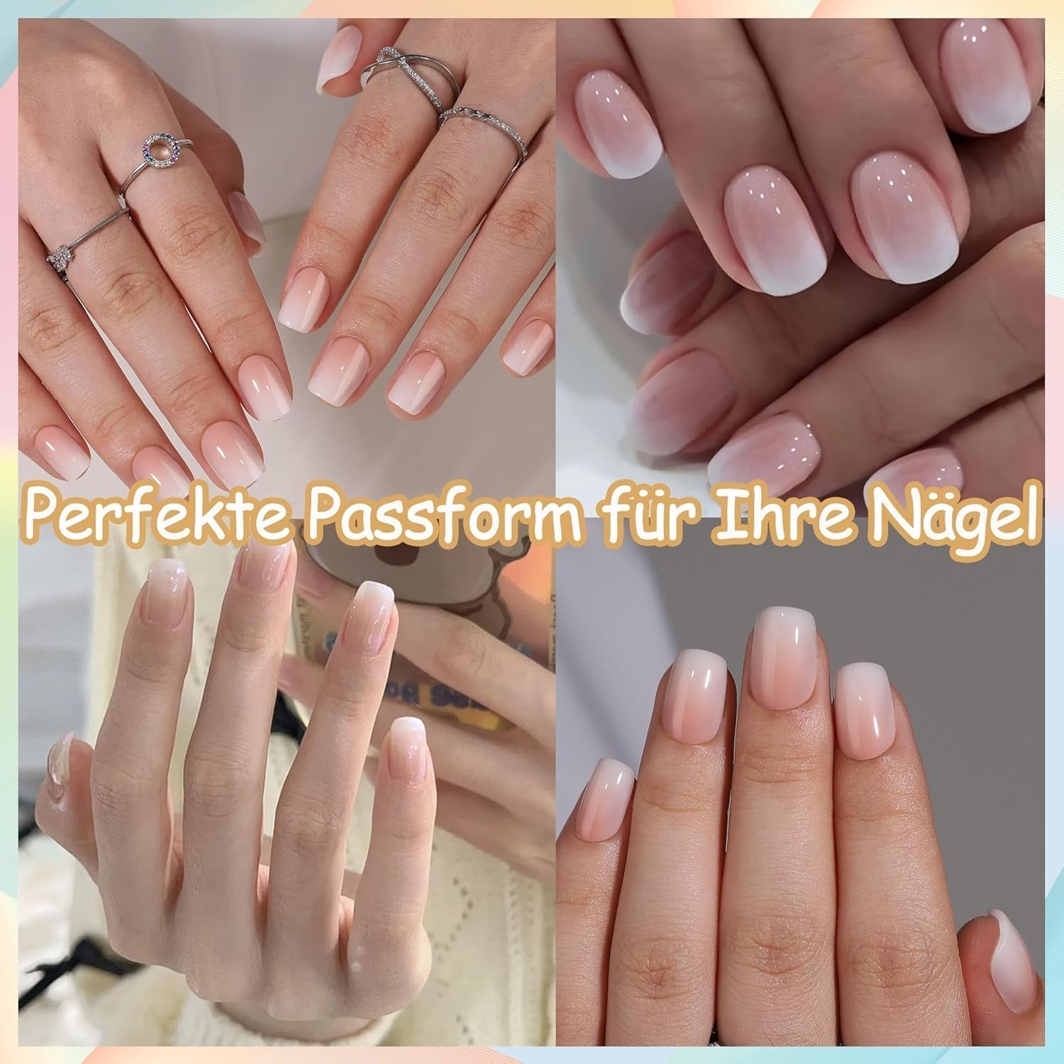 False Nails Set - 240 st Korta fyrkantiga naglar Soft Gel Model Naken Vit Gradient Fake Natural Lime On Fake Nails For Women DIY (Nude Gradient, 240X)