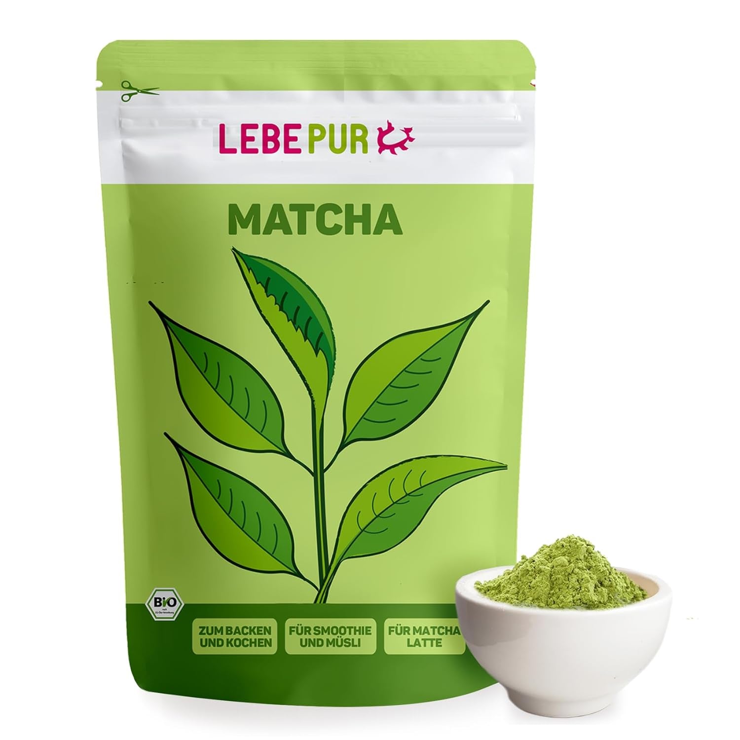 Lebepur BIO Matcha-pulver 100G - Premiumkvalitet från Japan Inga tillsatser - 100 % rent grönt tepulver för Matcha Latte, Matcha-te, grönt te, smoothie - japanskt grönt te