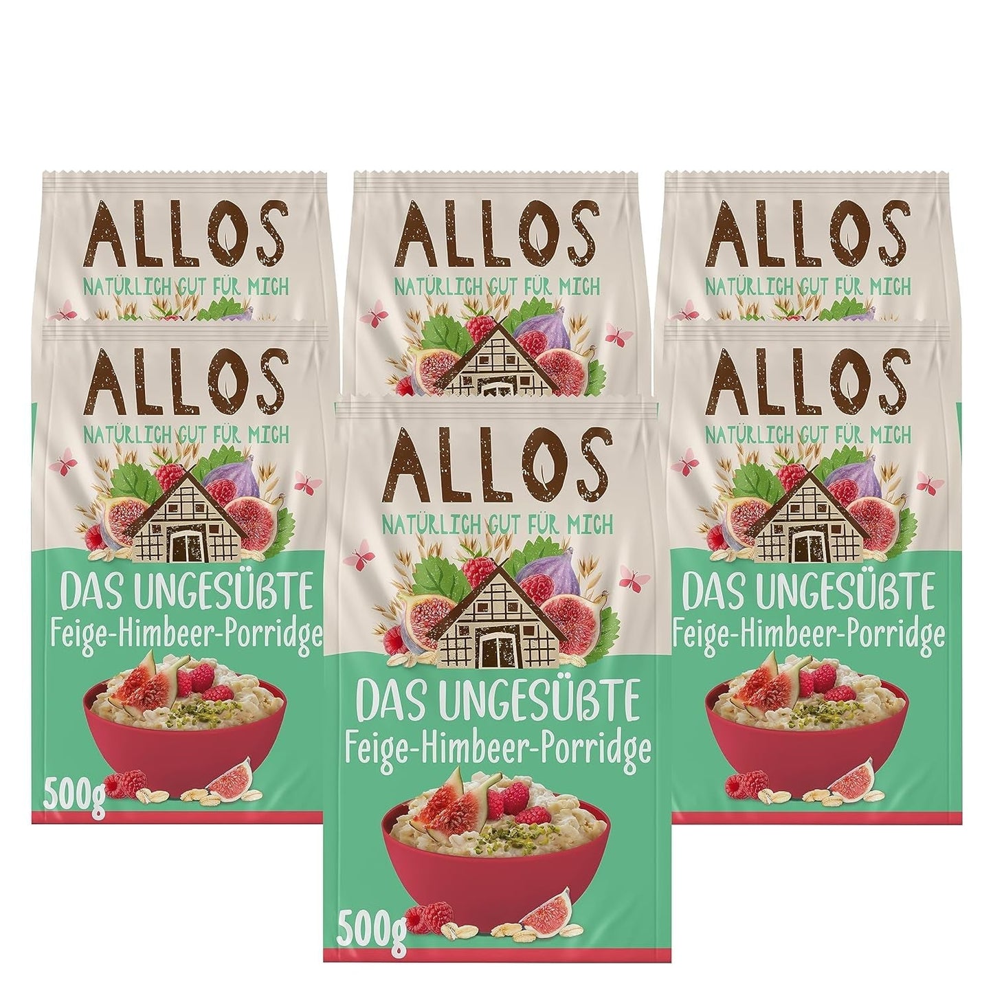 Osötad fikon- och hallongröt | Gröt utan socker | Ekologisk müsli | Müsli med frukt | Havregryn | Gröt till frukost | Spannmål till frukost | Vegan | Förpackning om 6 (6 x 500 g)