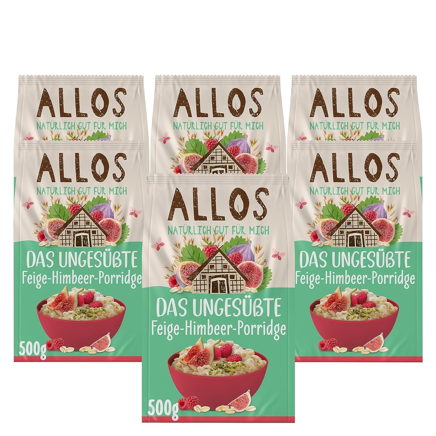Osötad fikon- och hallongröt | Gröt utan socker | Ekologisk müsli | Müsli med frukt | Havregryn | Gröt till frukost | Spannmål till frukost | Vegan | Förpackning om 6 (6 x 500 g)