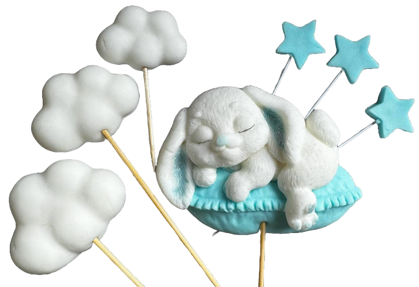 Set med 7 ätliga sockerdekorationer, Bunny Sugar Paste Decorations Naty Shop