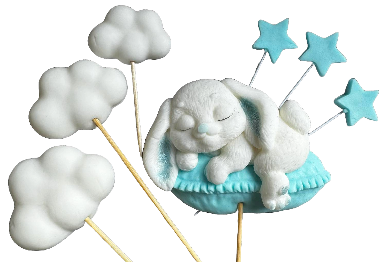 Set med 7 ätliga sockerdekorationer, Bunny Sugar Paste Decorations Naty Shop