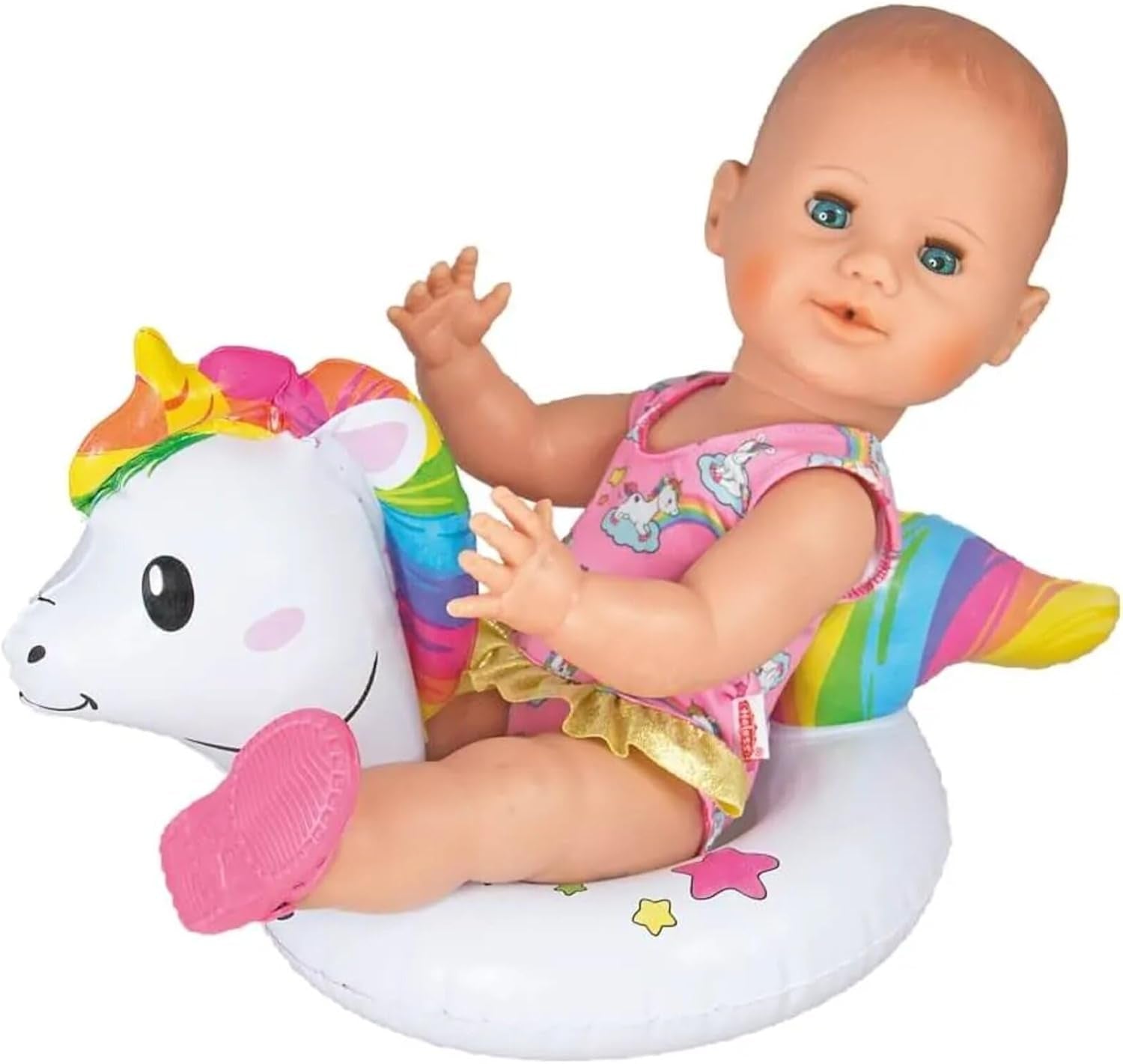 Heless 6601 - Henri Unicorn simring för dockor, storlek 28-35 cm, för pool, sjö och badkarsnöje