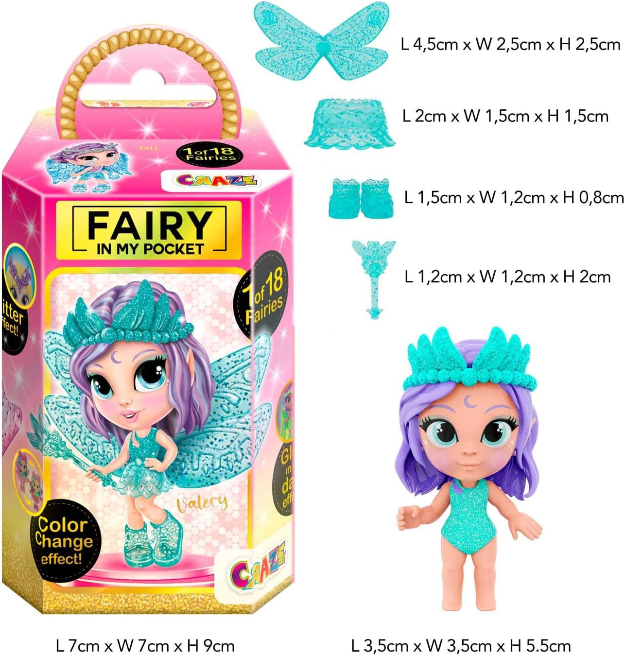 CRAZE Fairy in My Pocket | Fairy docka med vingar, samlarobjekt fairy leksak med specialeffekter som glitter, glöd i mörkret och färgbyte Dolls Naty Shop