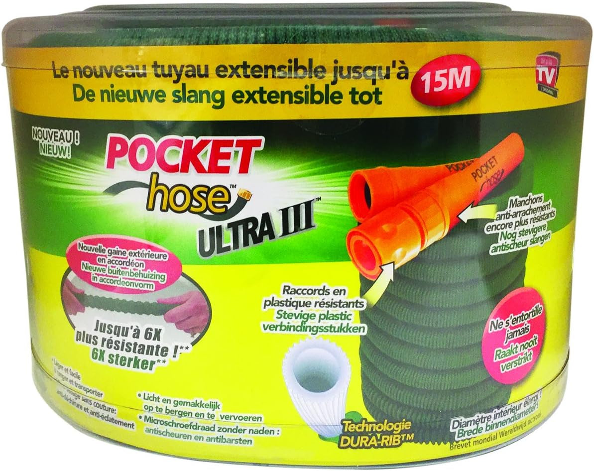 Pocket Hose Ultra 3 Infällbar trädgårdsslang 15m Grön nylon trädgårdsslang